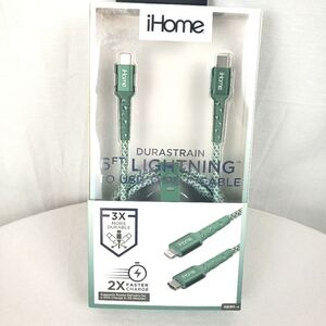 NWB iHome Green Durastrain Lightning 6ft Charging Cable to USB Type C